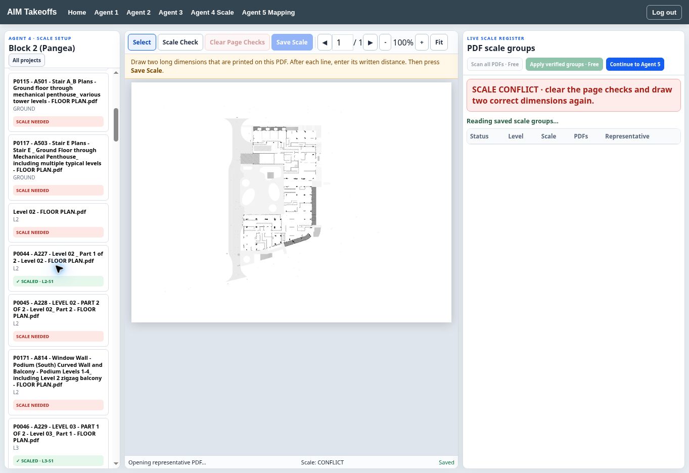 AIM Takeoffs walkthrough P0044 scale register and drawing workspace